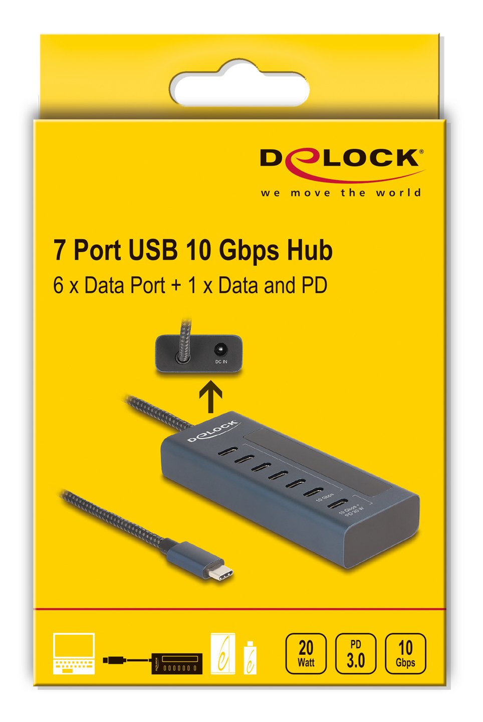Delock Usb 10 Gbps Hub Con 7 Usb Tipo-C Ports Davon 6 X Datenport +
