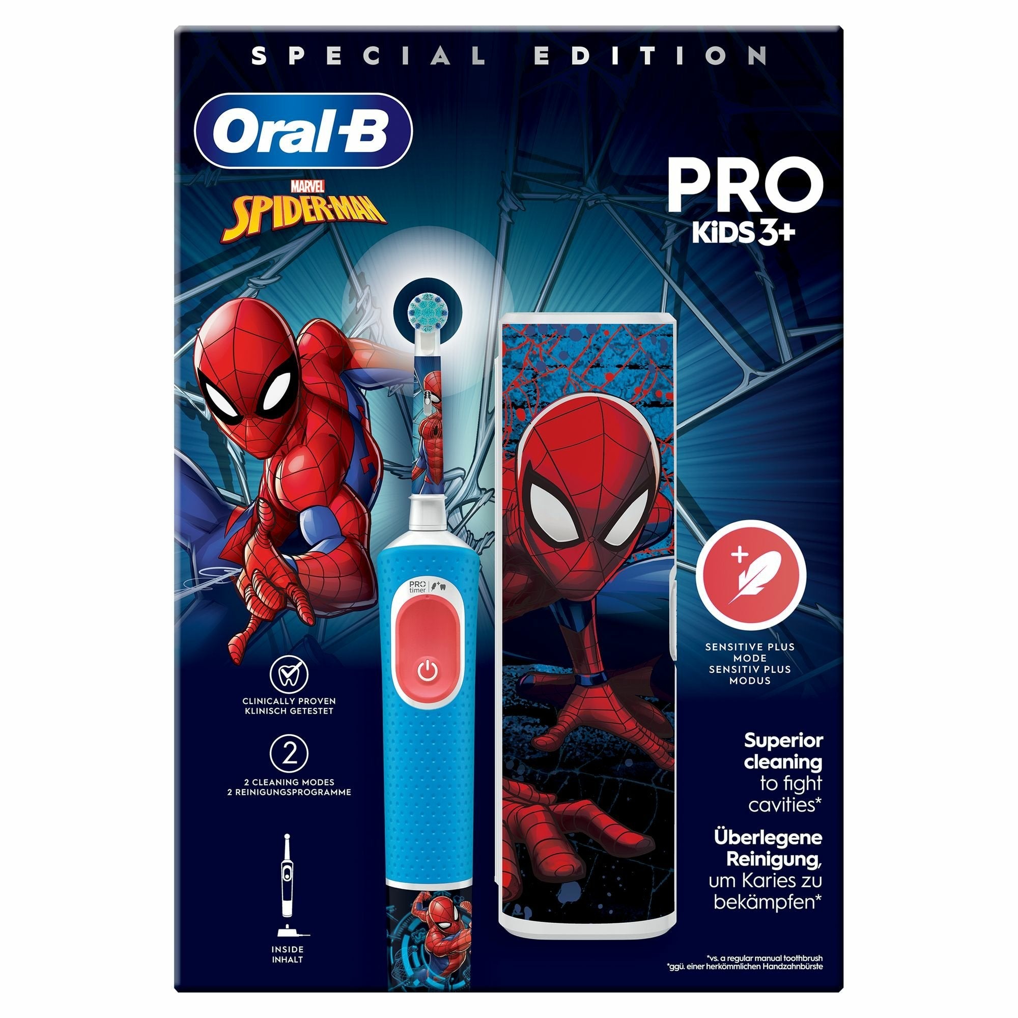 EAN 8006540773390 - Oral-B Vitality Pro Kids Spiderman Niño Cepillo dental oscilante Azul, Rojo imagen 2