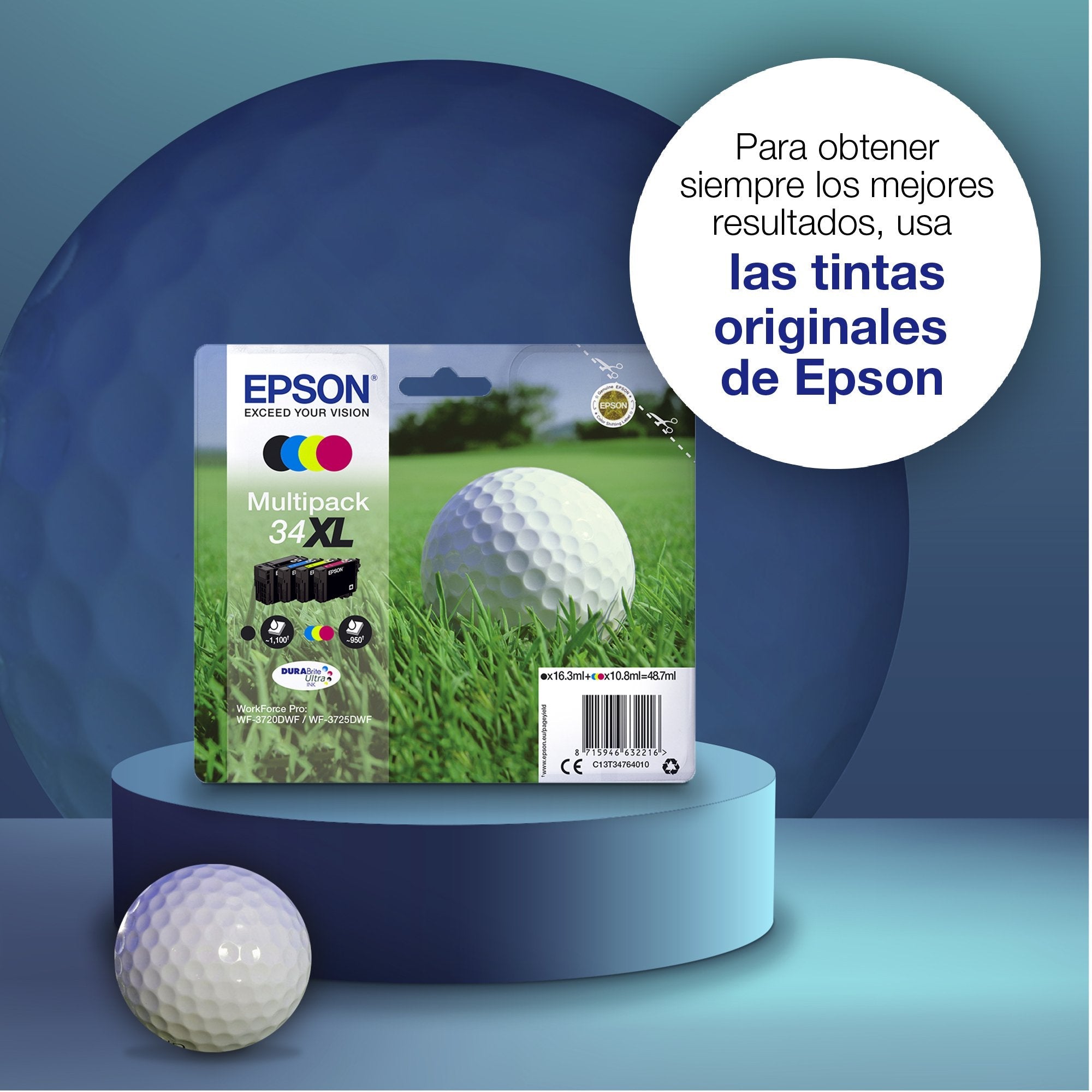 Epson Golf Ball Singlepack Black 34 Durabrite Ultra Ink Para Workforce Pro Wf-3720dwf, Wf-3725dwf