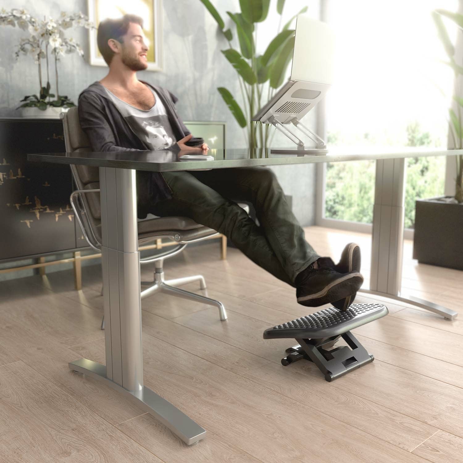 Aisens Reposapiés Inclinable Y Altura Ajustable, Negro