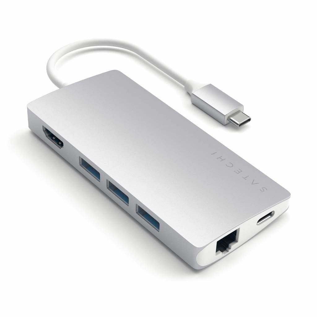 Satechi Aluminium Adapter V2 Usb-C (Usb-C, 3x Usb-A, 4k Hdmi, Czytnik Kart Micro/Sd, Ethernet) (Srebrny)