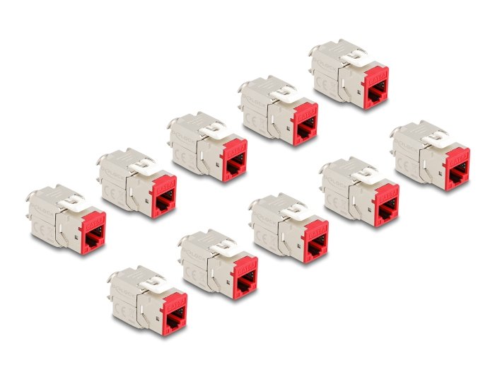 Delock Keystone Modulo Rj45 Hembra A Lsa Cat.6a Rojo Set 10 Piezas