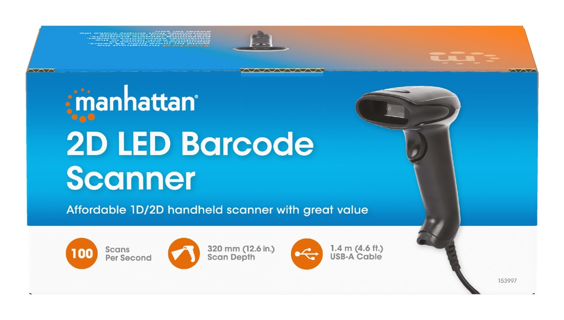 Manhattan 153997 Lector De Códigos De Barras Portátil 1d/2d Led Negro