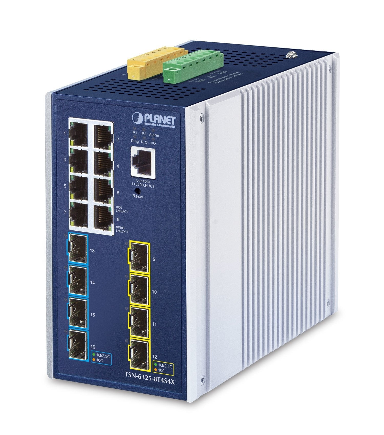 Planet Tsn-6325-8t4s4x Ip30 Din-Rail Industrial L3 8-Port 10/100/1000t + 4-Port 1g/2.5g Sfp + 4-Port 10g Sfp+ Managed Tsn Switch