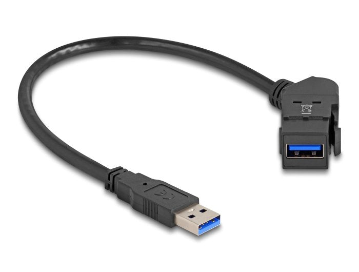 Delock Keystone Modul Usb 5 Gbps Typ-A Einbaubuchse 45° Gewinkelt Zu Typ-A Stecker Mit 30 Cm Cable Schwarz