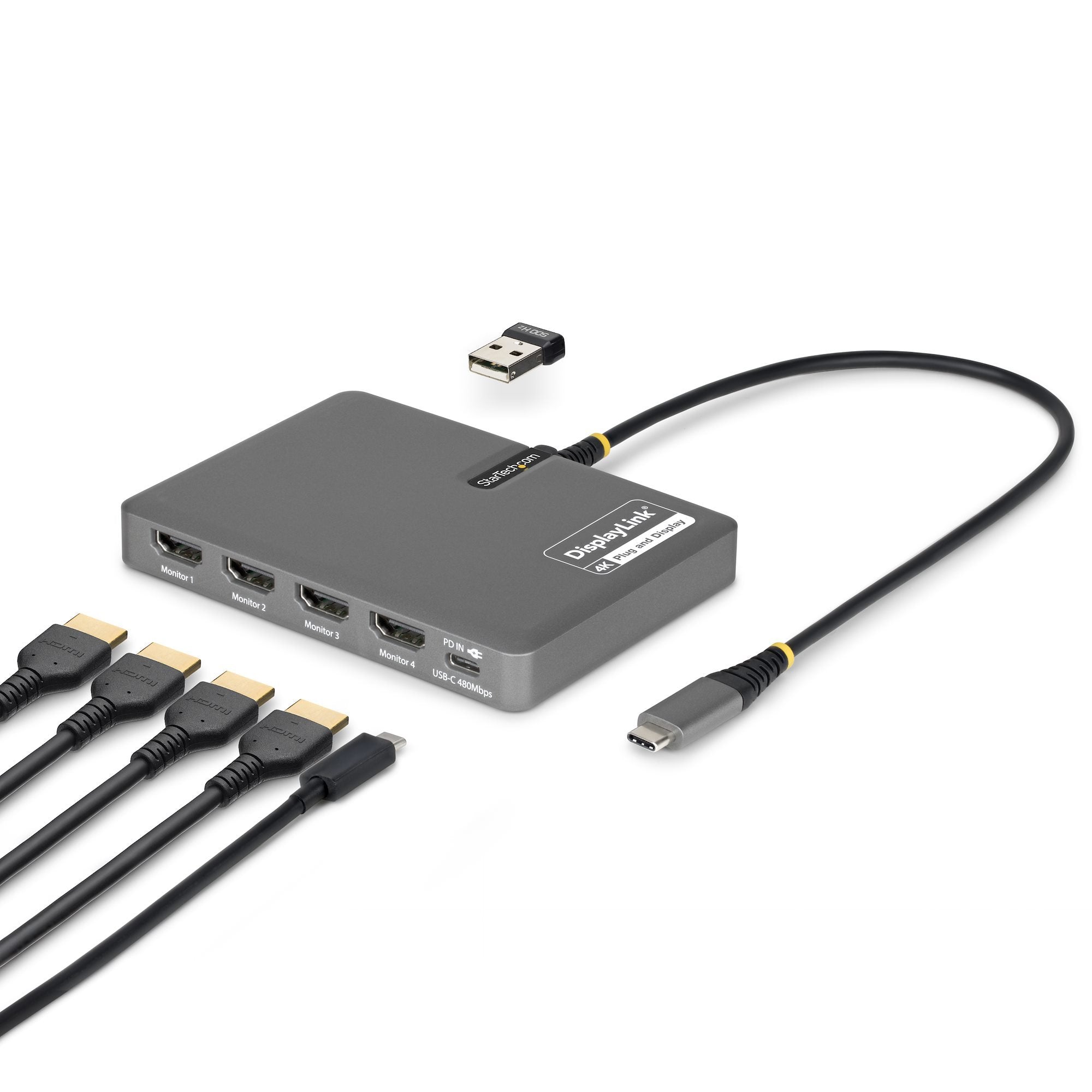 Startech.Com Quad-Usb-Hdmi-Adapt Base Para Portátil Y Replicador De Puertos Alámbrico Usb 3.2 Gen 1 (3.1 Gen 1) Type-C Gris
