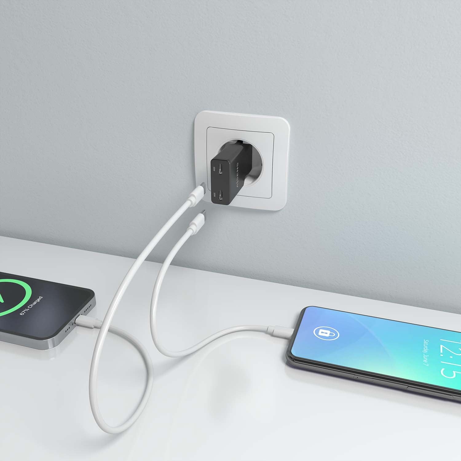 Aisens Cargador Gan Ultra Delgado 30w, 2xusb-C Pd3.0 Qc4.0, Negro