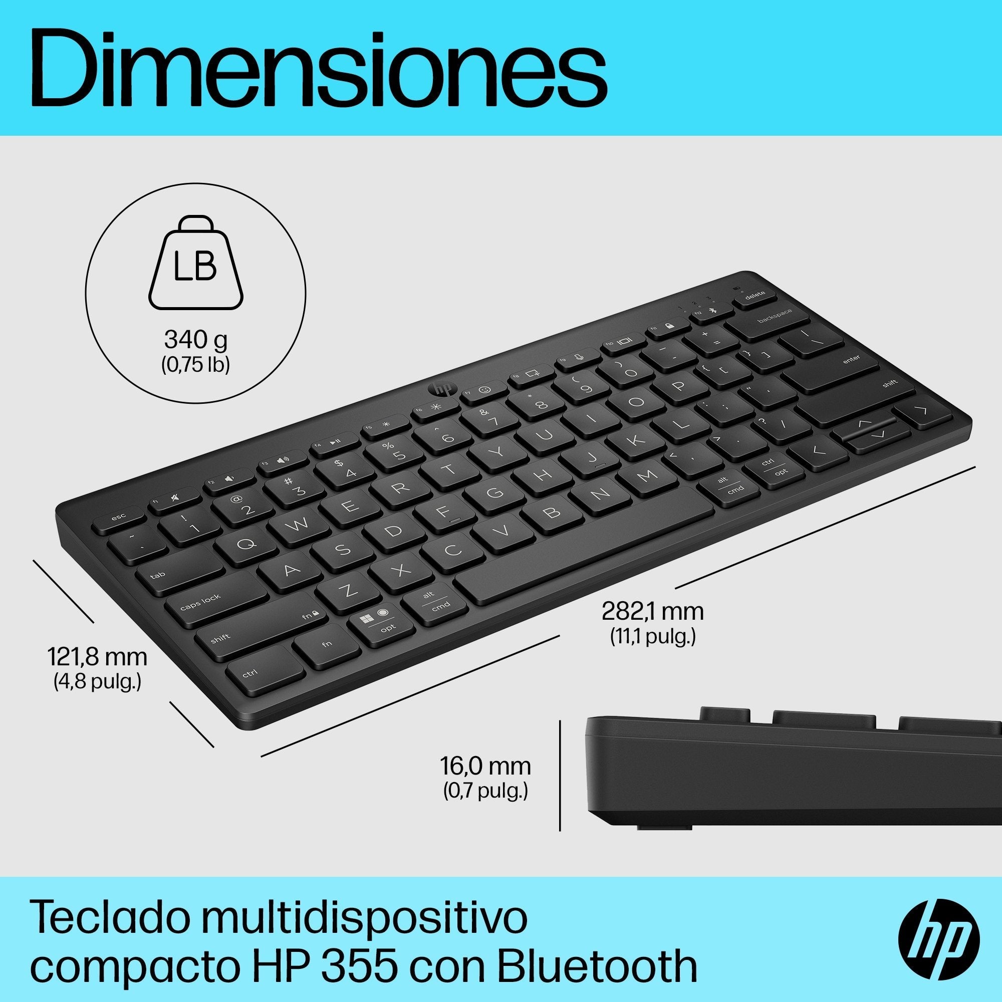 EAN 0196548516223 - HP 355 Compact Multi-Device Keyboard teclado Hogar Negro imagen 6