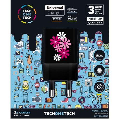 EAN 8436546592716 - TECH ONE TECH TEC2601 cargador de dispositivo móvil Smartphone Negro Corriente alterna Interior imagen 1