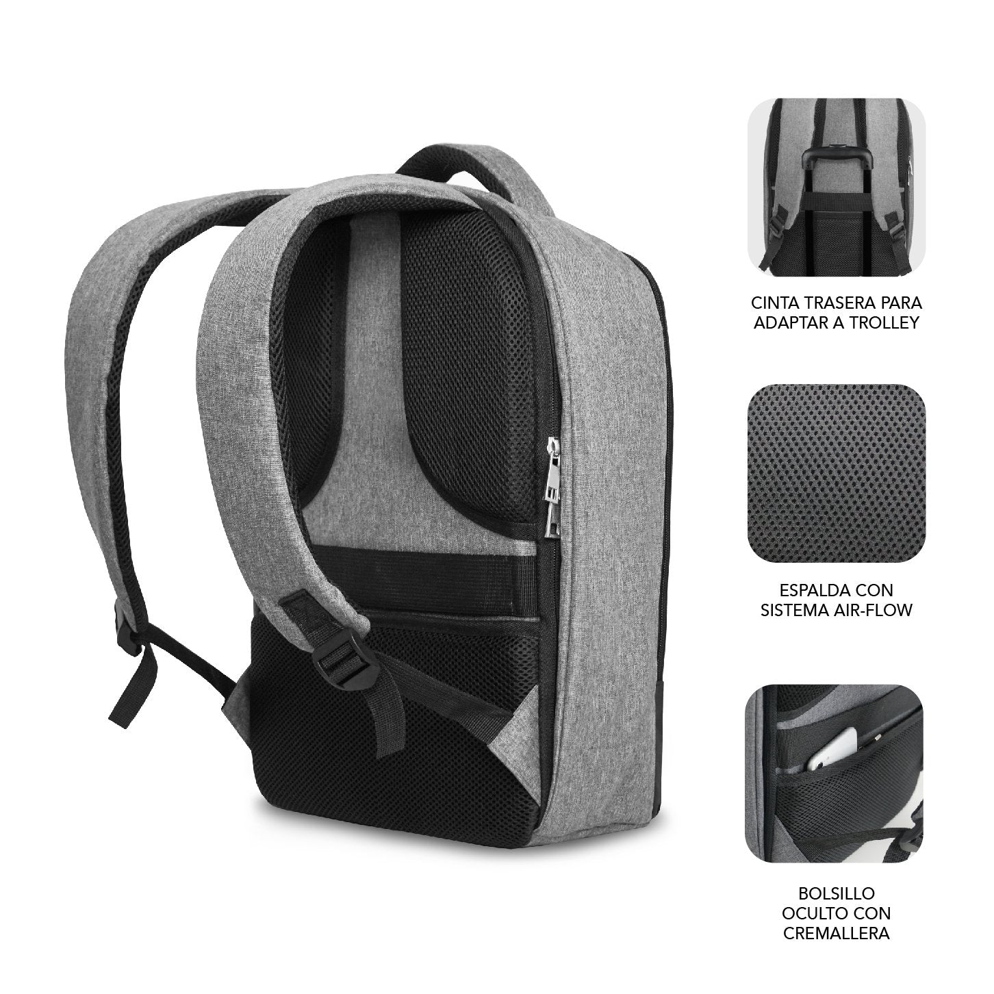 Mochila Secure V2 Ap Antirobo 16'' Gris Subblim Apertura Doble Cremallera/ Puerto Usb/ Asa De Mano Superior