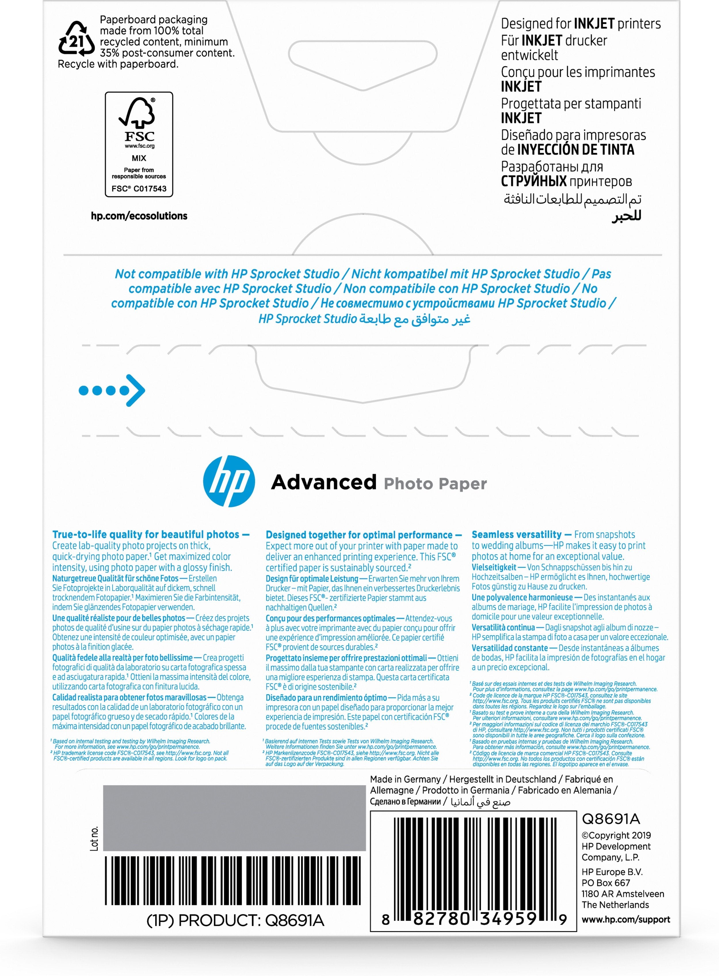 EAN 0882780349599 - HP Advanced Glossy Photo Paper-25 sht/10 x 15 cm borderless Blanco Brillo imagen 3