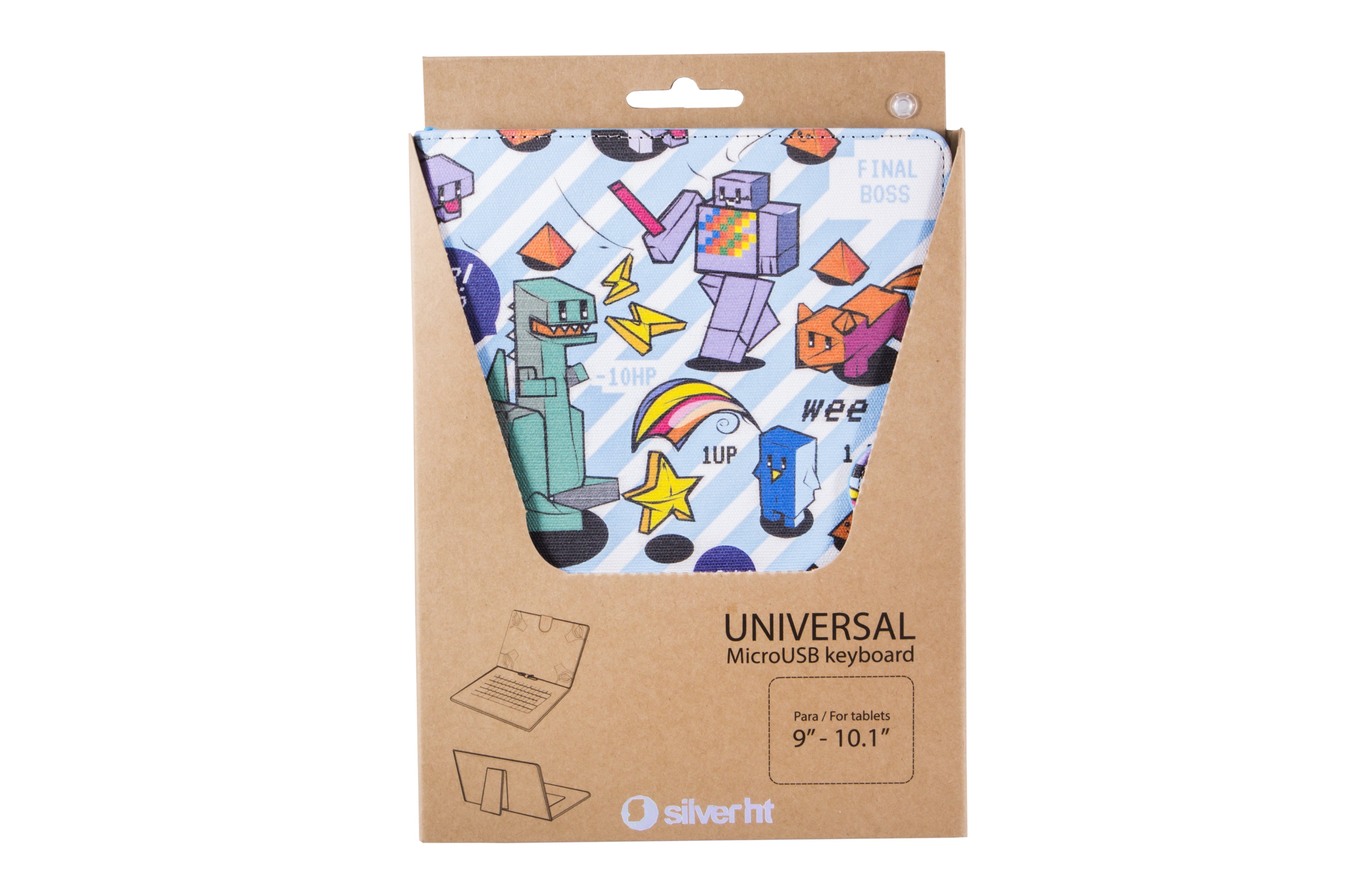 Funda Universal Estampada Silver Ht Para Tablet 9-10.1"+ Teclado Micro Usb Pixel Gamer