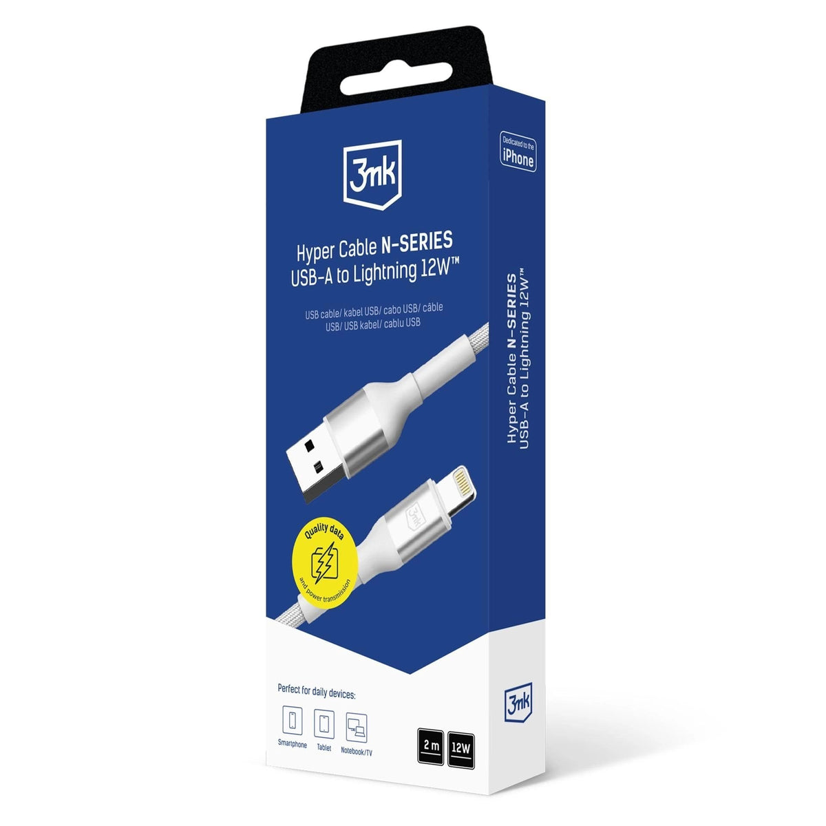 Cable 3mk Hyper N-Series A To Lightning 2m Qc 3.0 5v 2.4a 12w White