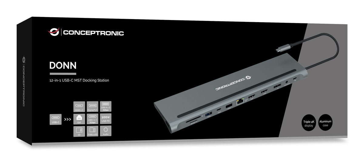 EAN 4015867229545 - Conceptronic DONN17G base para portátil y replicador de puertos Alámbrico USB 3.2 Gen 1 (3.1 Gen 1) Type- imagen 2