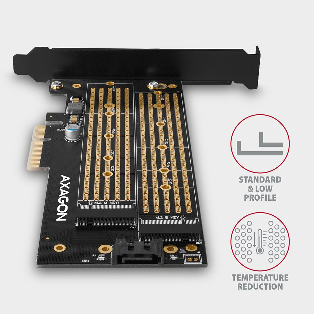 Axagon Pcem2-D Tarjeta Pcie X4 - M.2 Nvme M-Key + Sata B-Key Sata Interno
