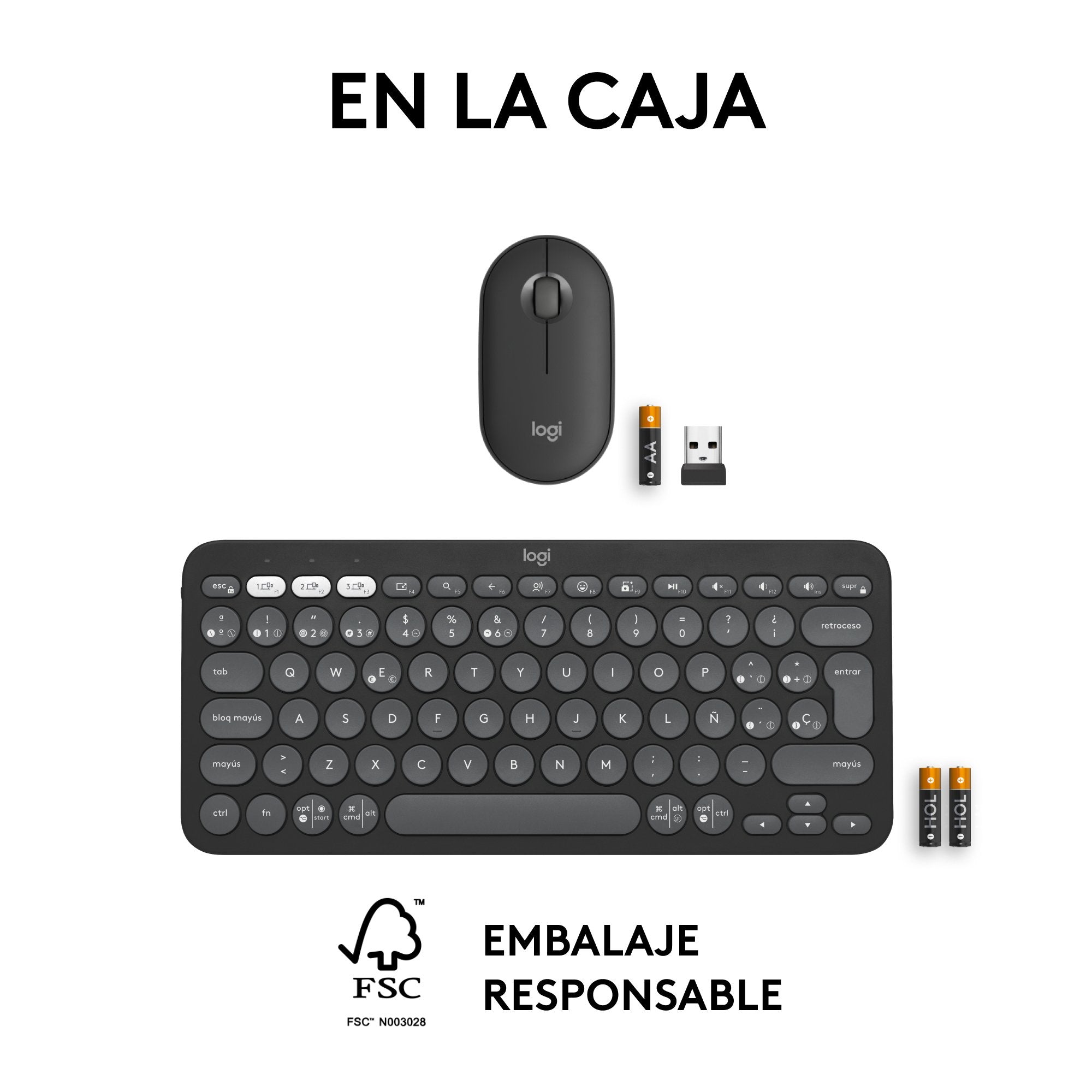 Teclado Español Logitech Pebble 2 Combo Ratón Incluido Universal Rf Wireless + Bluetooth Qwerty Grafito