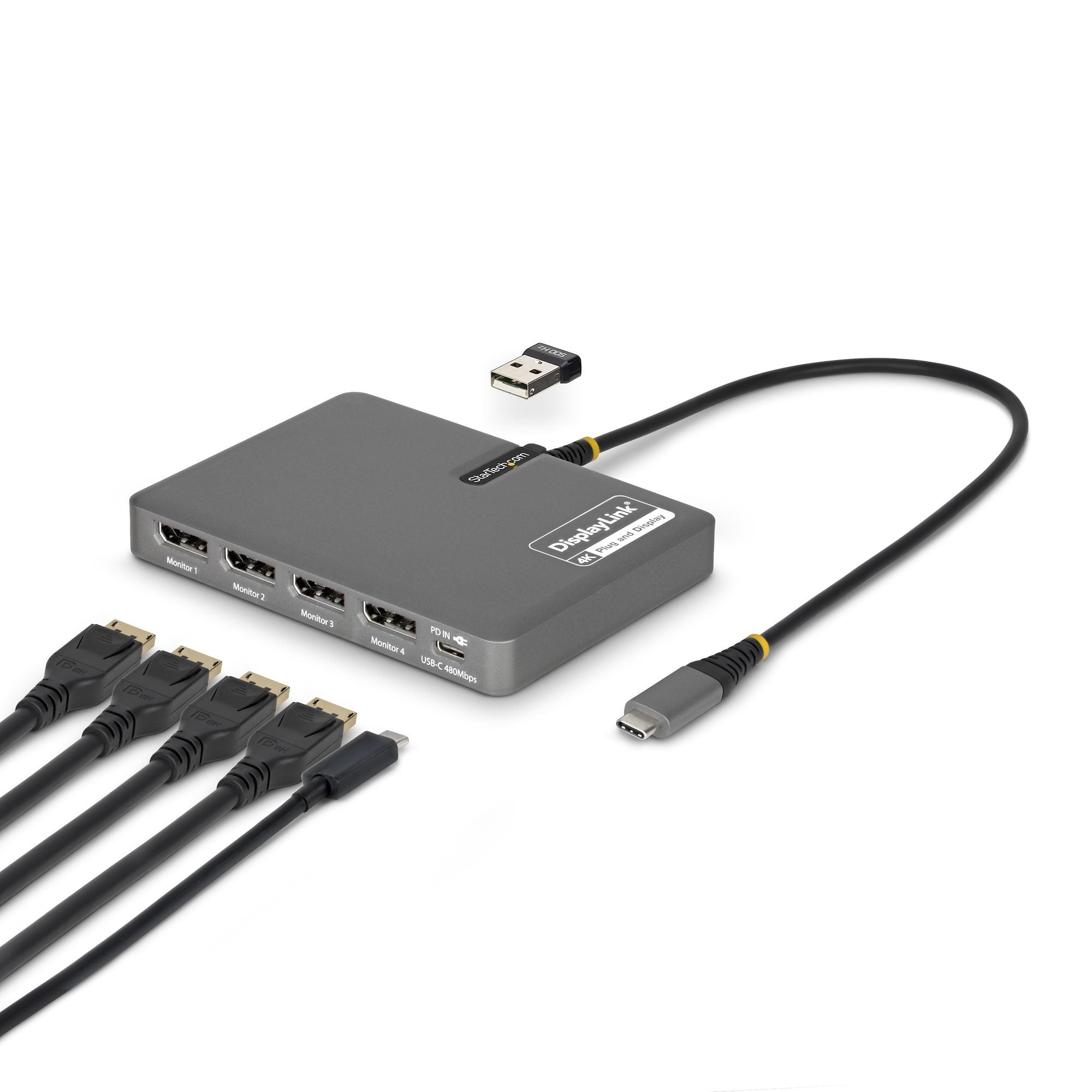 Startech Usb-C Zu 4-Monitor Workstation Adapter 4k 60hz Displayport 140w Pd Passthrough Usb Fur Tastatur Und Raton Taa
