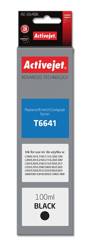 Tinta Activejet Ae-664bk (Reemplazo Para Epson T6641 - Supreme - 100 Ml - Negra)