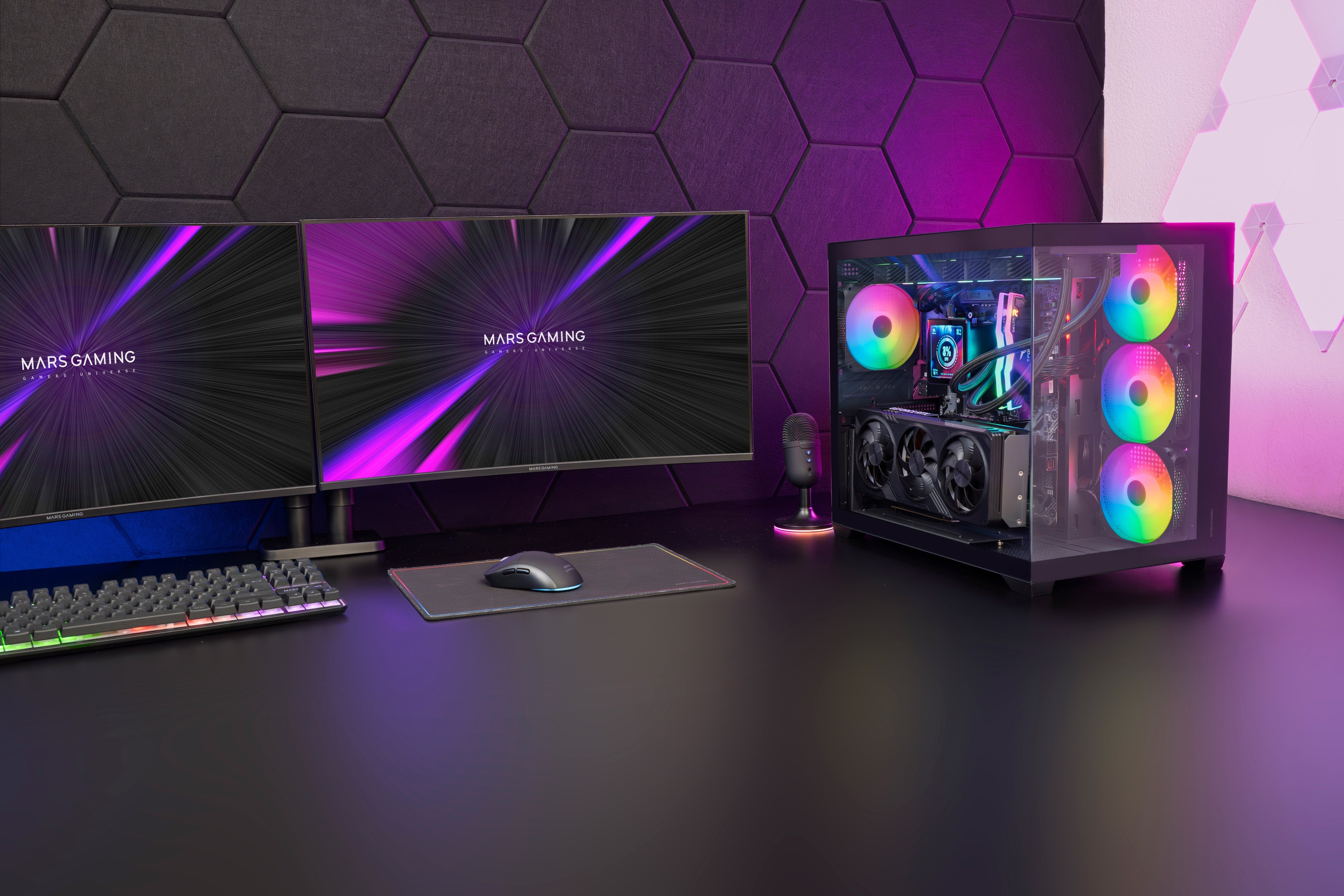 Caja Pc Atx Mars Gaming Mcv5 Cristal Templado Panoramico Argb Gpu 416mm Negra