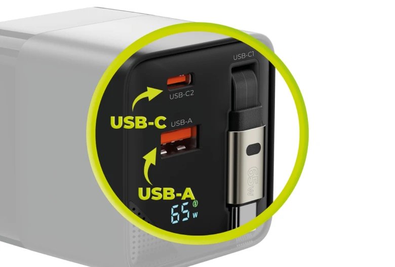 Mobile Origin 65w Gan Charger Usb-C Retra. Cable + Usb-A 75cm