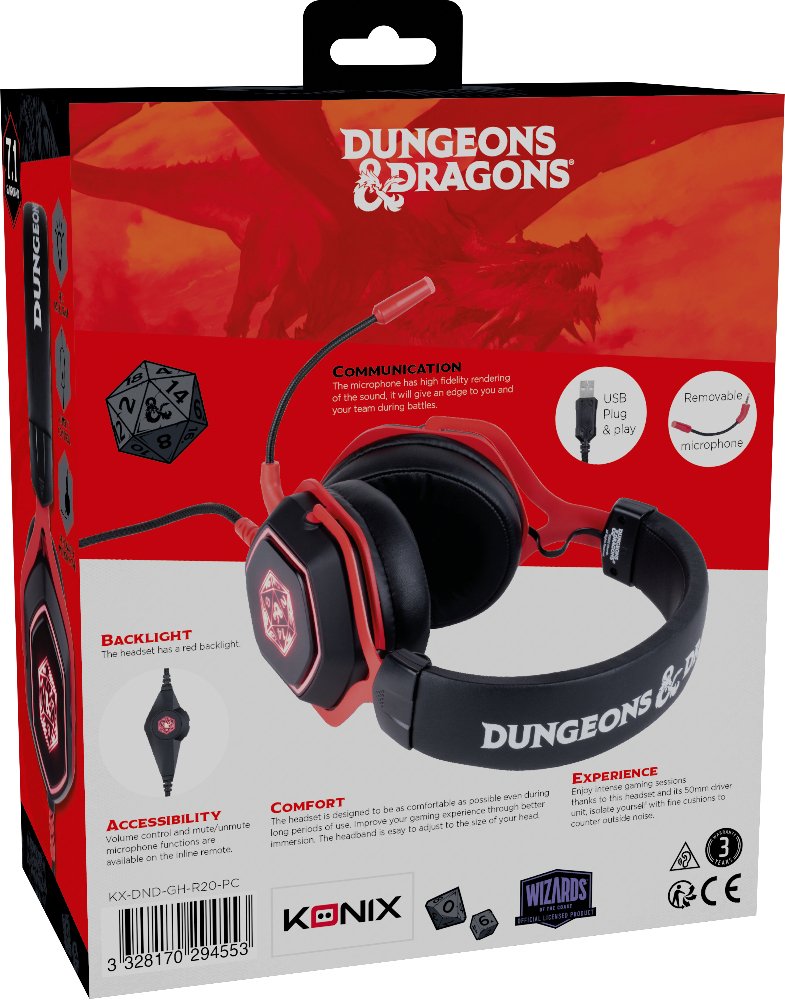 Headset Konix Dungeons And Dragons 7.1 D20 Micro Flexible Multiplataforma Kx-Dnd-Gh-R20-Pc