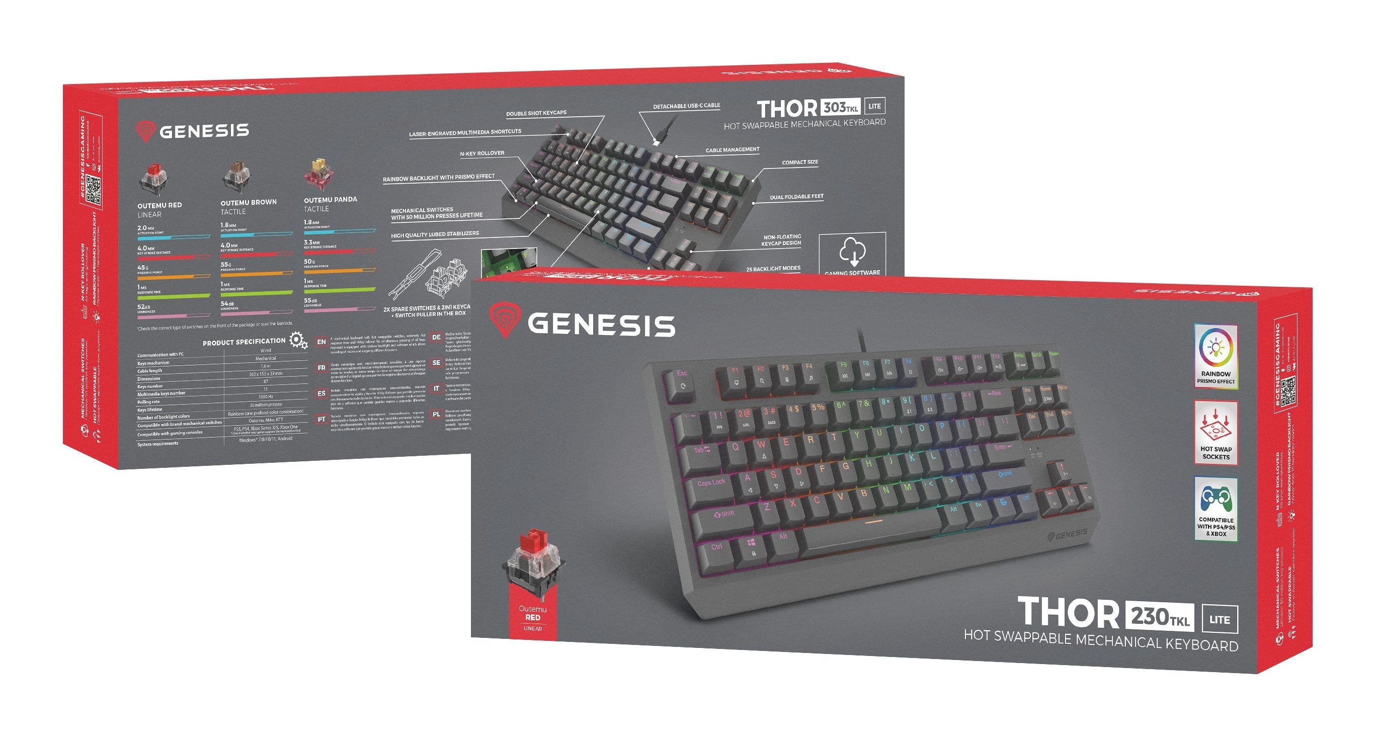 EAN 5901969443264 - GENESIS Thor 230 TKL Lite Outemu Red teclado Juego USB QWERTY Inglés Negro imagen 2