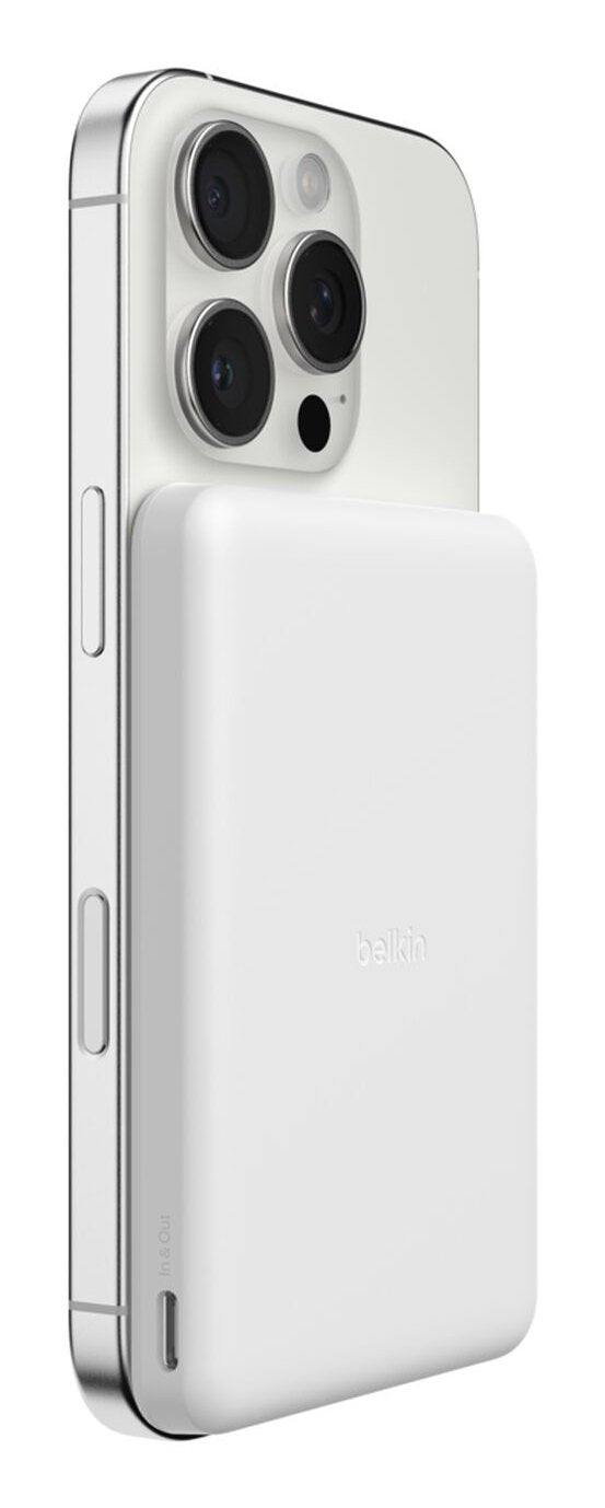 Cargador Inalámbrico Belkin Delgado 5000 Mah 15 Vatios Fast Charge 2 Conectores De Salida (Magnética Usb-C) En El Cable: Usb-C Blanco