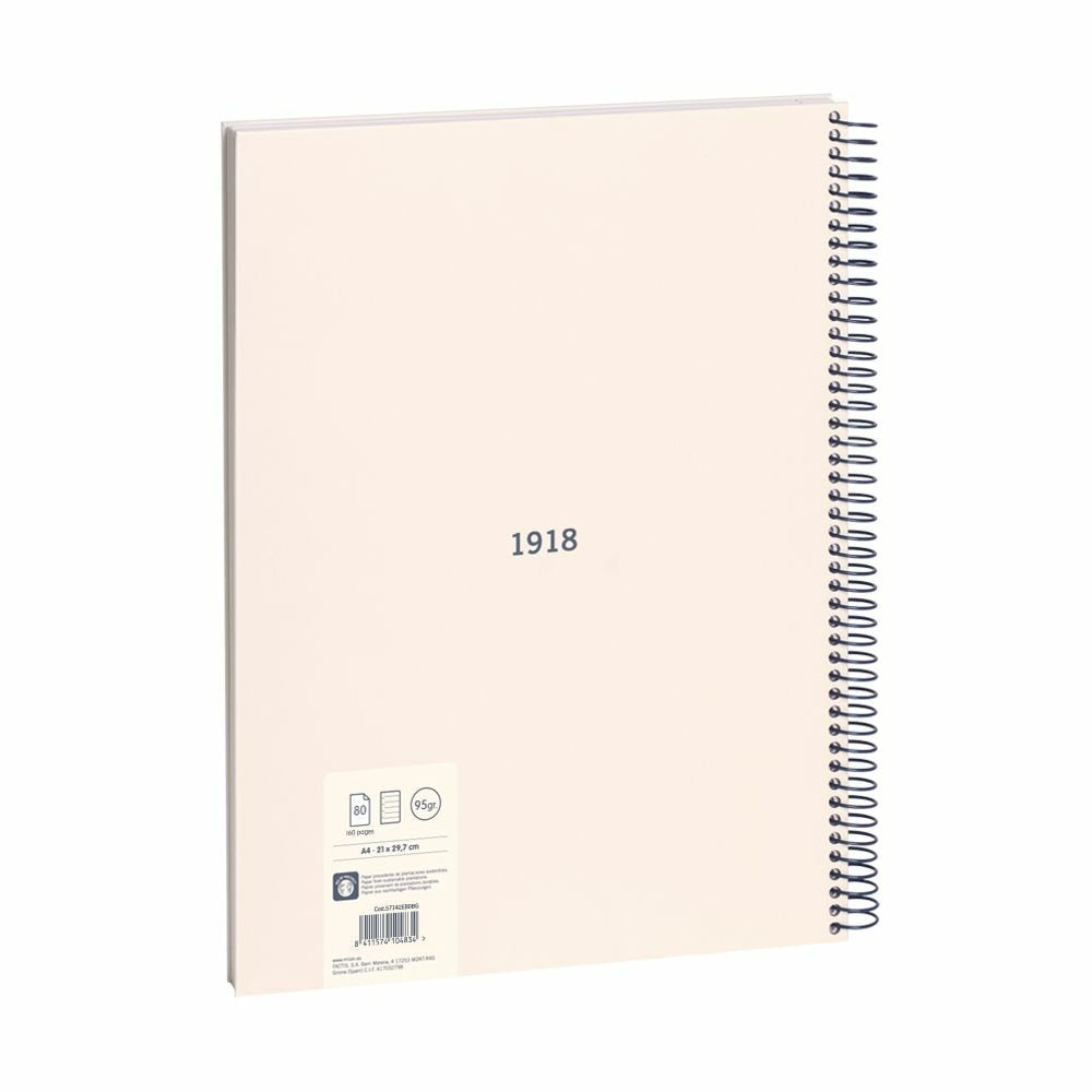 Milan Cuaderno Espiral Formato A4 Pautado 7mm - 80 Hojas De 95 Gr/M2 - Microperforado, 4 Taladros - Color Beige