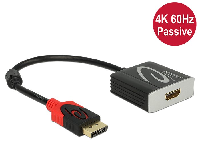 Delock Adaptador Displayport 1.2 Macho Hdmi Hembra 4k 60 Hz Pasivo Negro