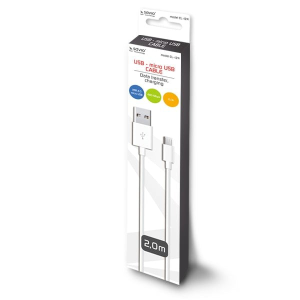 Savio Cl-124 Cable Usb 2 M 2.0 Usb A Micro-Usb B Blanco