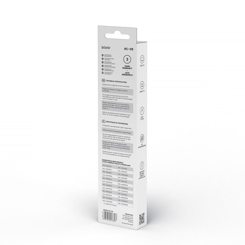 Savio Rc-08 Universal Control Remoto / Replacement For Sony Tv