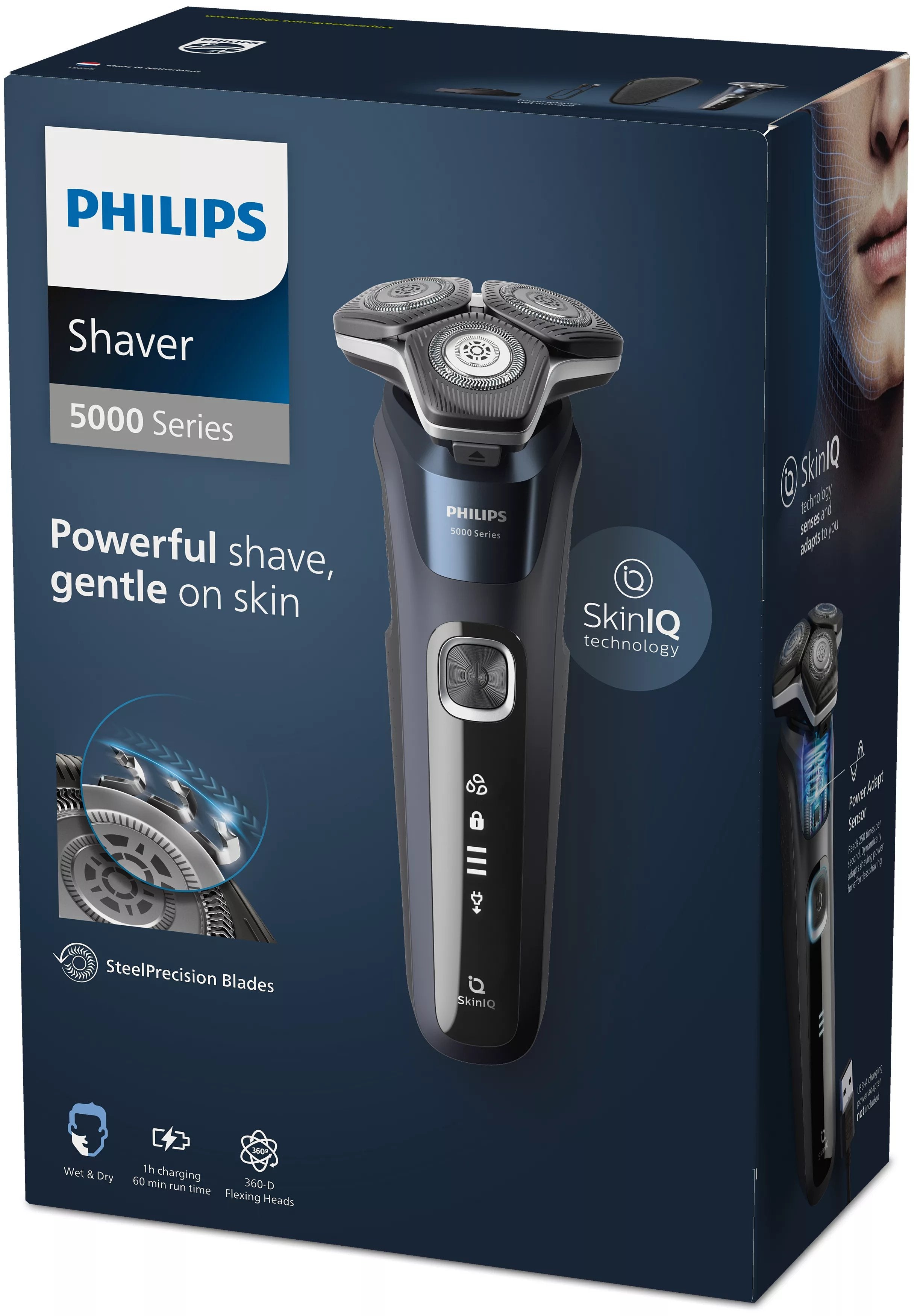 EAN 8720689008037 - Philips SHAVER Series 5000 S5885/35 afeitadora Máquina de afeitar de rotación Recortadora Negro, Azul imagen 3