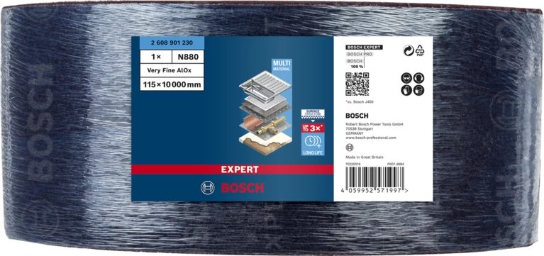 Rollo De Fieltro Bosch Expert N880 Medium A, 115 Mm X 10 M, Hoja De Lija (Rojo, Rollo De 10 Metros, Para Lijar A Mano) 2608901230