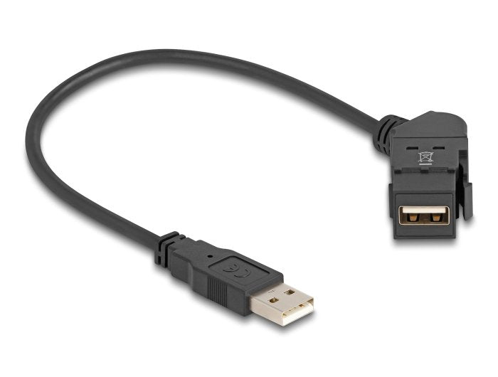 Delock Keystone Modul Usb 2.0 Typ-A Einbaubuchse 45° Gewinkelt Zu Typ-A Stecker Mit 30 Cm Cable Schwarz