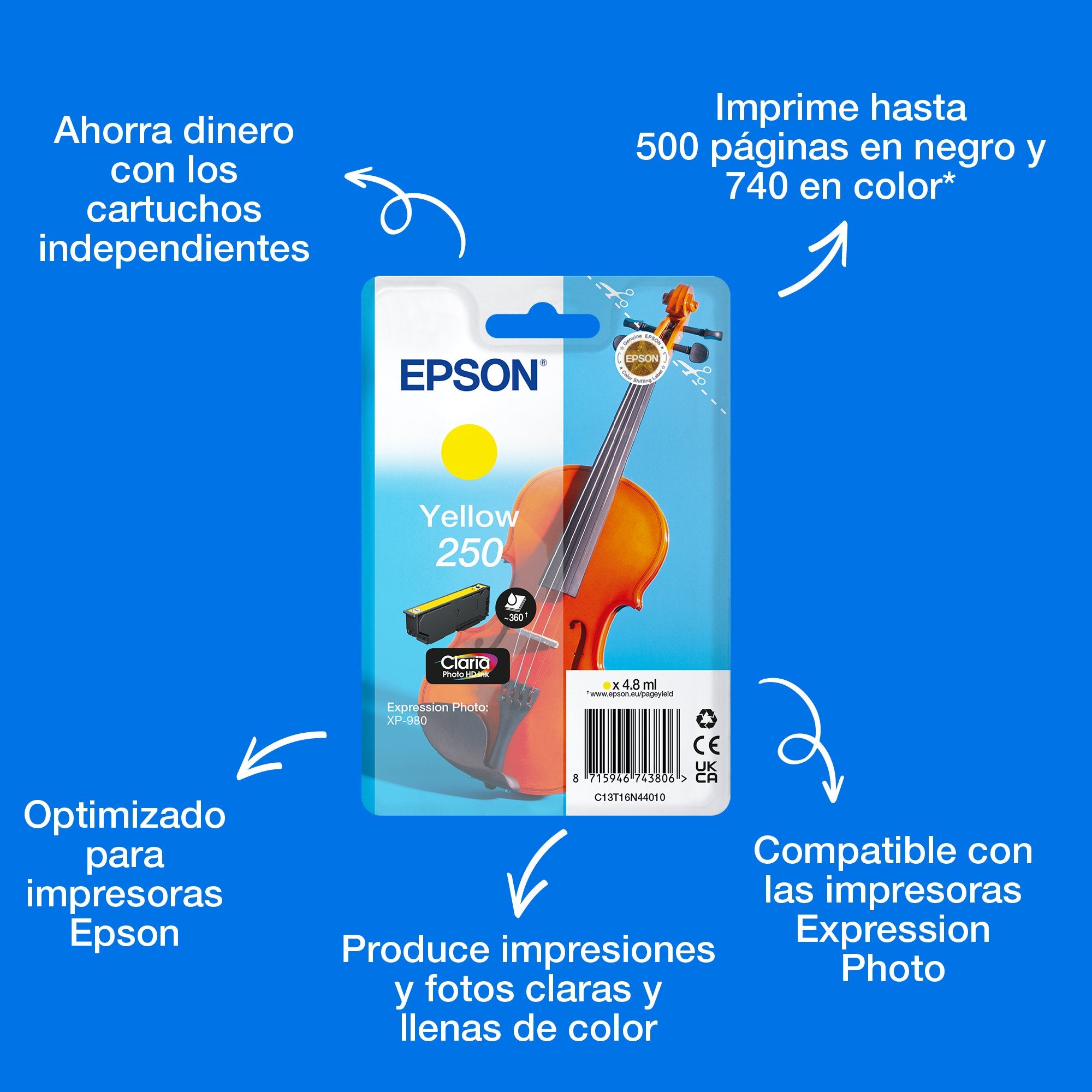 EAN 8715946743806 - Epson 250 Violin Claria Photo HD cartucho de tinta 1 pieza(s) Original Rendimiento estándar imagen 3