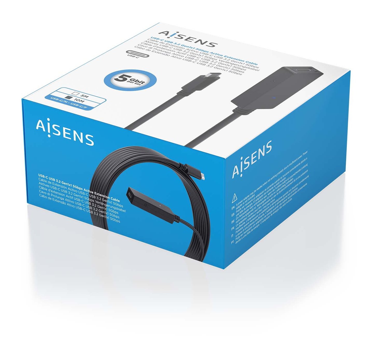 Aisens Cable Usb 3.2 Gen1x1 Prolongador Con Amplificador, Usb-C/M-Usb-C/H, Negro, 10m