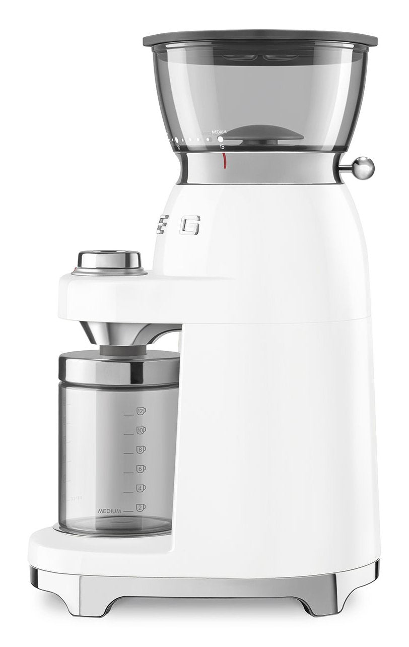 Molinillo De Café Smeg Cgf03wheu, 15 Grados De Molienda, Depósito De 240 G, 150 W, Blanco.