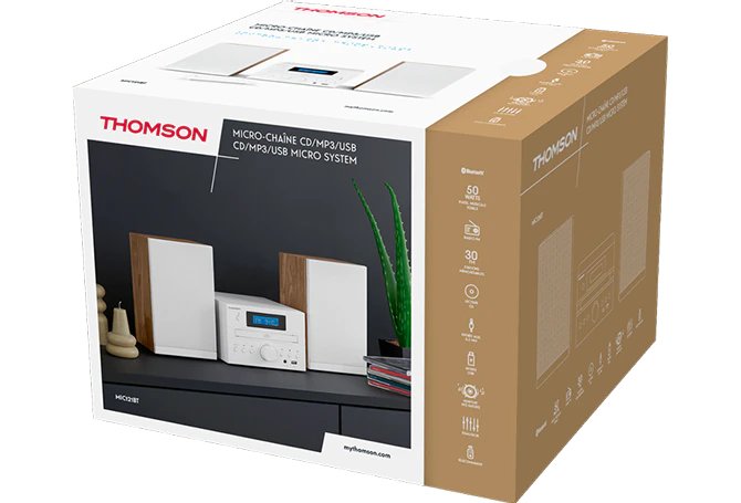 Thomson Micro Sound System Bt Radio Fm/Cd/Mp3/Usb Wood Finish White Mic121bt
