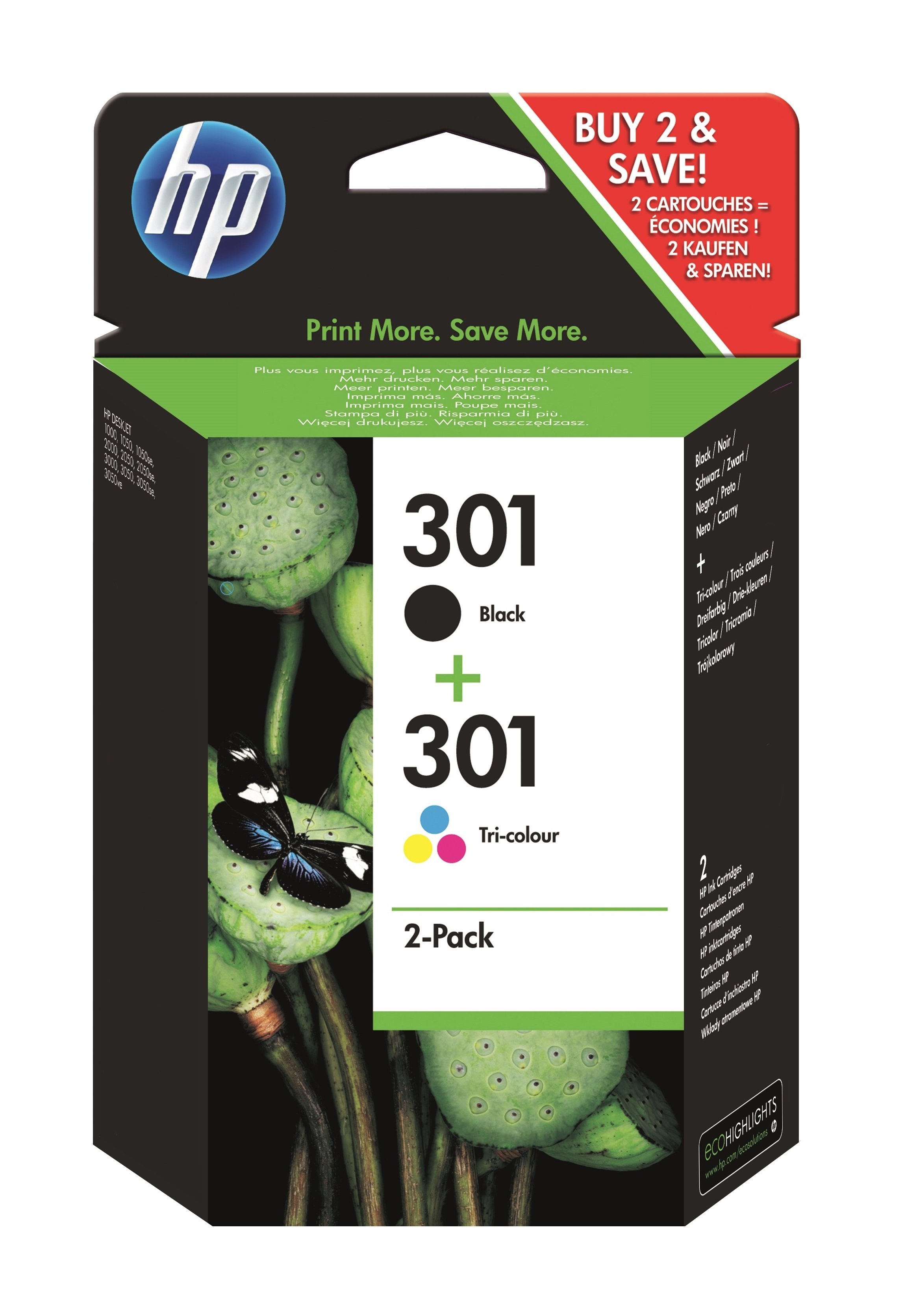 Tinta Original Hp 301 Multipack Negro Tricolor N9j72ae