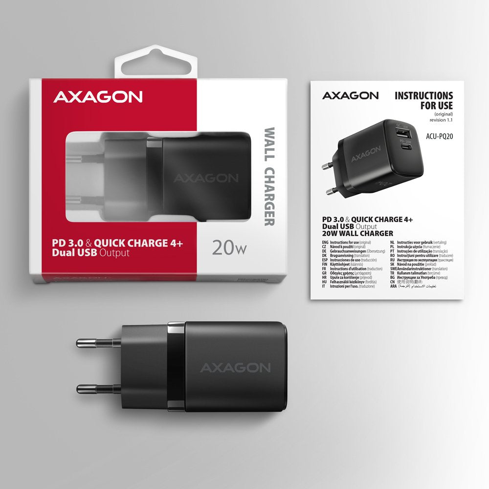 EAN 8595247907882 - Axagon ACU-PQ20 wall charger QC3.0/AFC/FCP+ PD type-C 20 W - schwarz - USB Typ C Teléfono móvil, Smartpho imagen 9