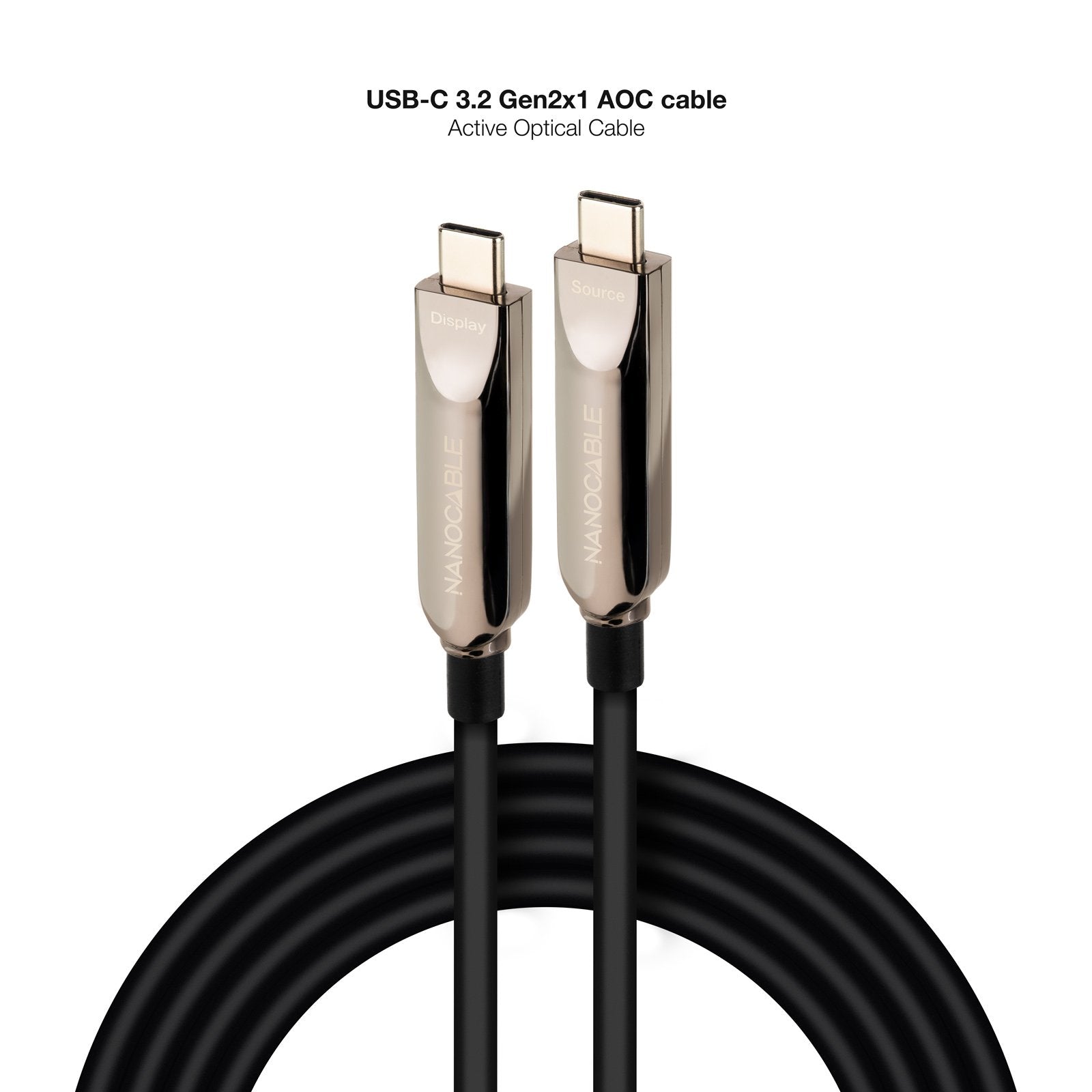 Cable Usb 3.2 Tipo-C Aoc Nanocable 10.01.4615 Usb Tipo-C Macho Usb Tipo-C Macho Hasta 60w 10gbps 15m Negro
