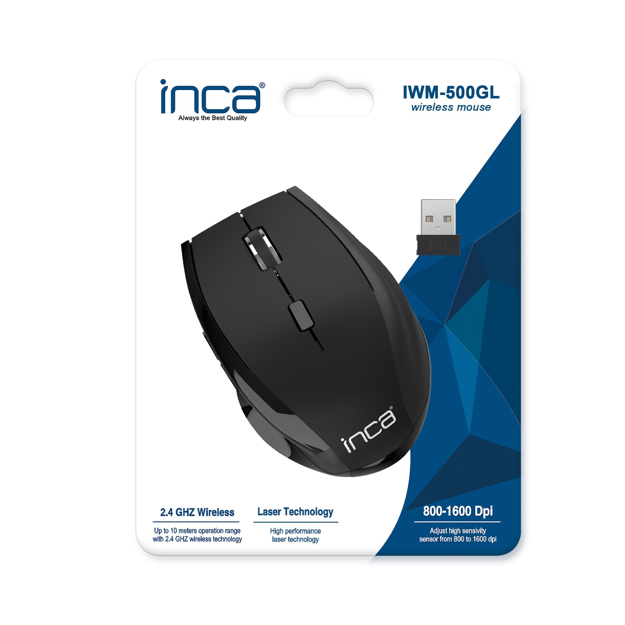 Inca Raton Iwm-500gl Nano-Usb, Wireless, Laser, 1600 Dpi, Negro Retail