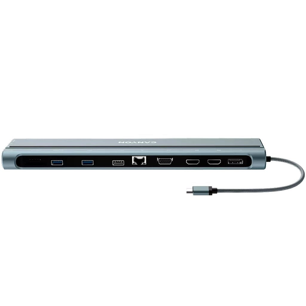 Docking Usb Tipo-C Canyon Cns-Hds90 1xvga 2xhdmi 1xdisplayport 3xusb 1xrj45 1xaudio 1xusb Tipo-C 1xusb Tipo-C Pd 1xlector Tarjetas
