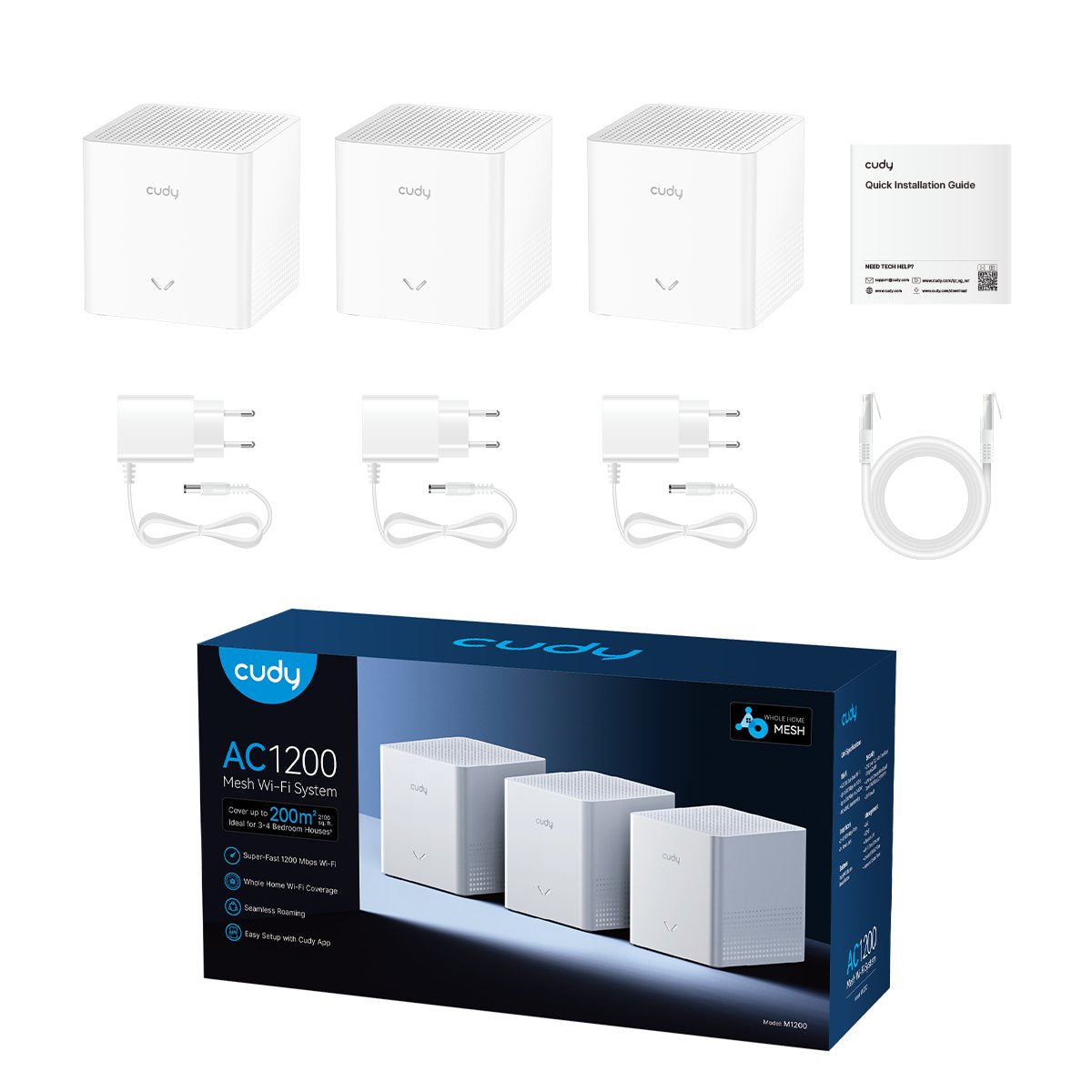 EAN 6971690792770 - Cudy M1200 3-PACK sistema Wi-Fi Mesh (Wi-Fi en malla) Doble banda (2,4 GHz / 5 GHz) Wi-Fi 5 (802.11ac) Bl imagen 2