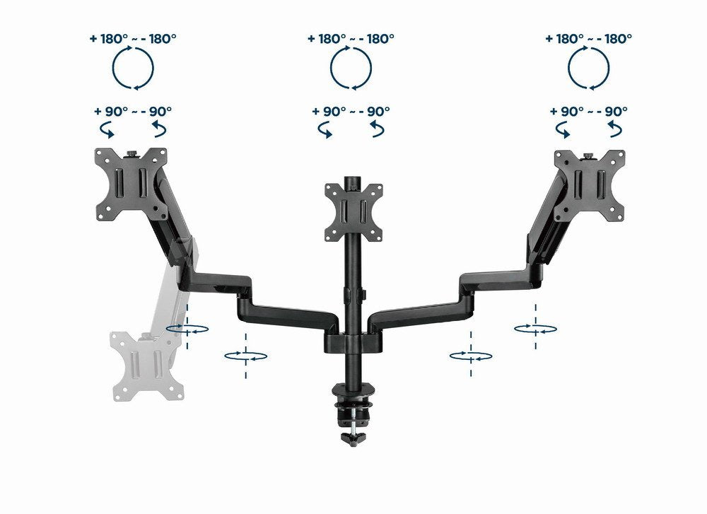 Gembird Desk Mounted Adjustable Mounting Arm For 3 Monitors - Full-Motion