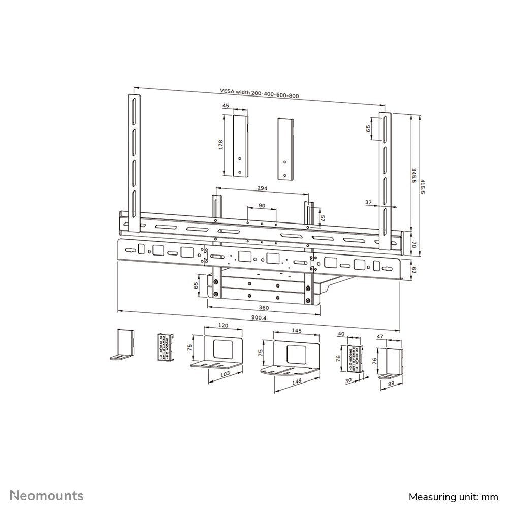 Neomounts Videobar-Laptop-Ablage-Kit 43-110'' 8kg 200x200-800x600mm