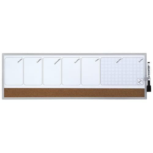 Nobo Planificador Semanal De Pizarra Magnetica Pequeña 585x190mm - Tira De Corcho - Almohadillas Adhesivas E Imanes - Gris