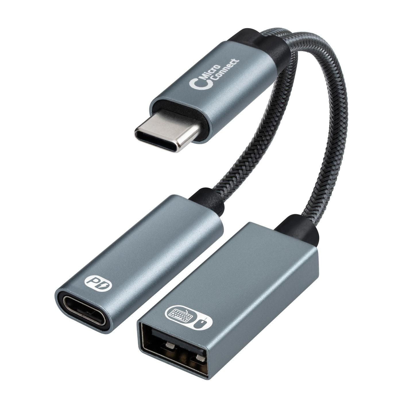 Usb-C To Usb-C Pd And Usb-A - 2.0 Female Adapter, Silver - 13cm