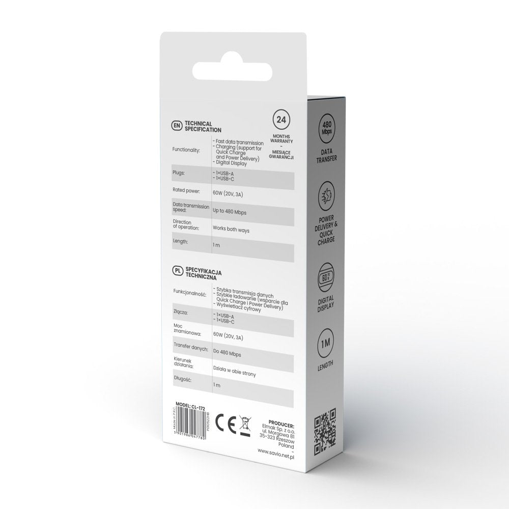 Usb Cable 60w Cl0172 1m Savio