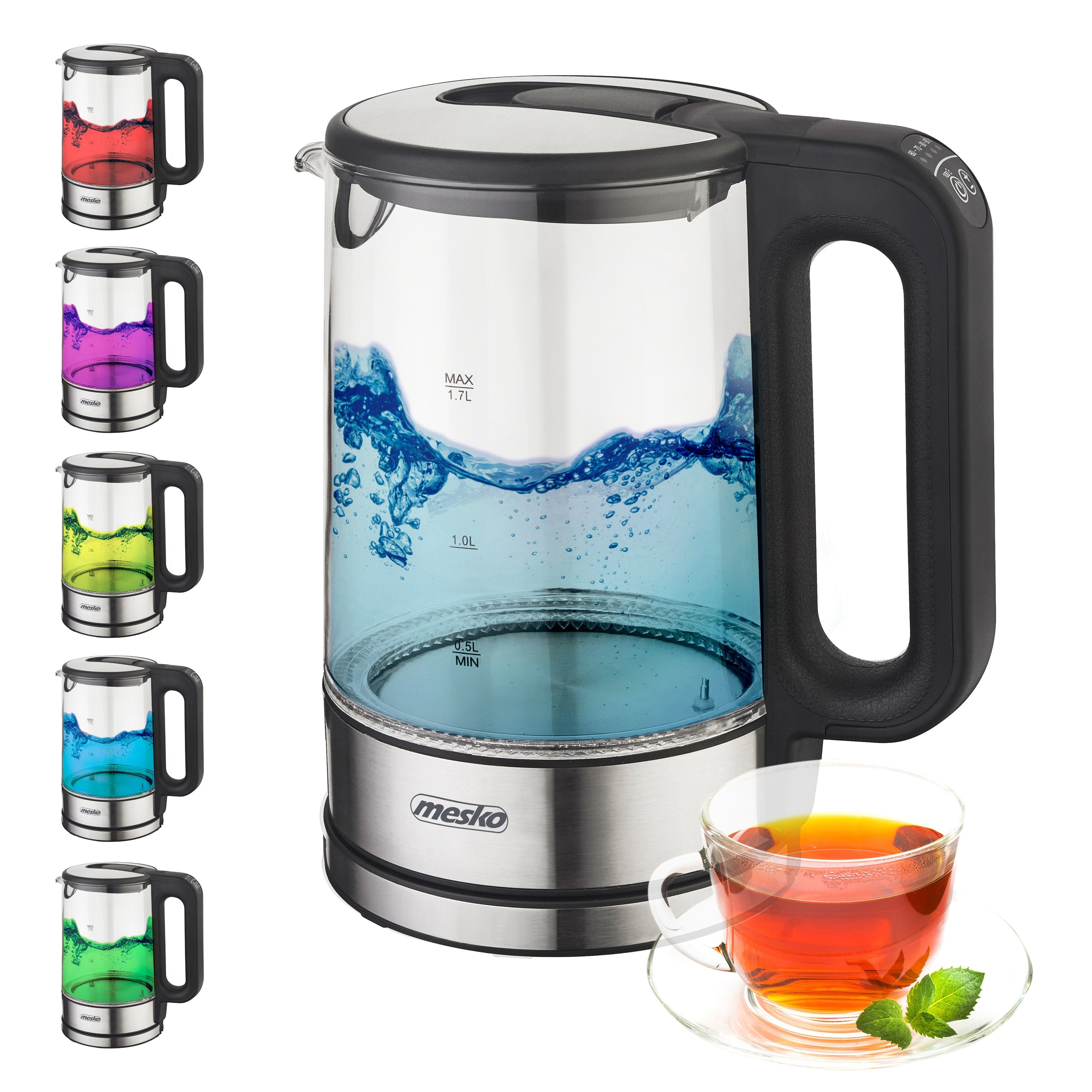 Tetera Mesko Home Ms 1301b Eléctrica 1,7 L 2200 W Negro, Acero Inoxidable, Transparente